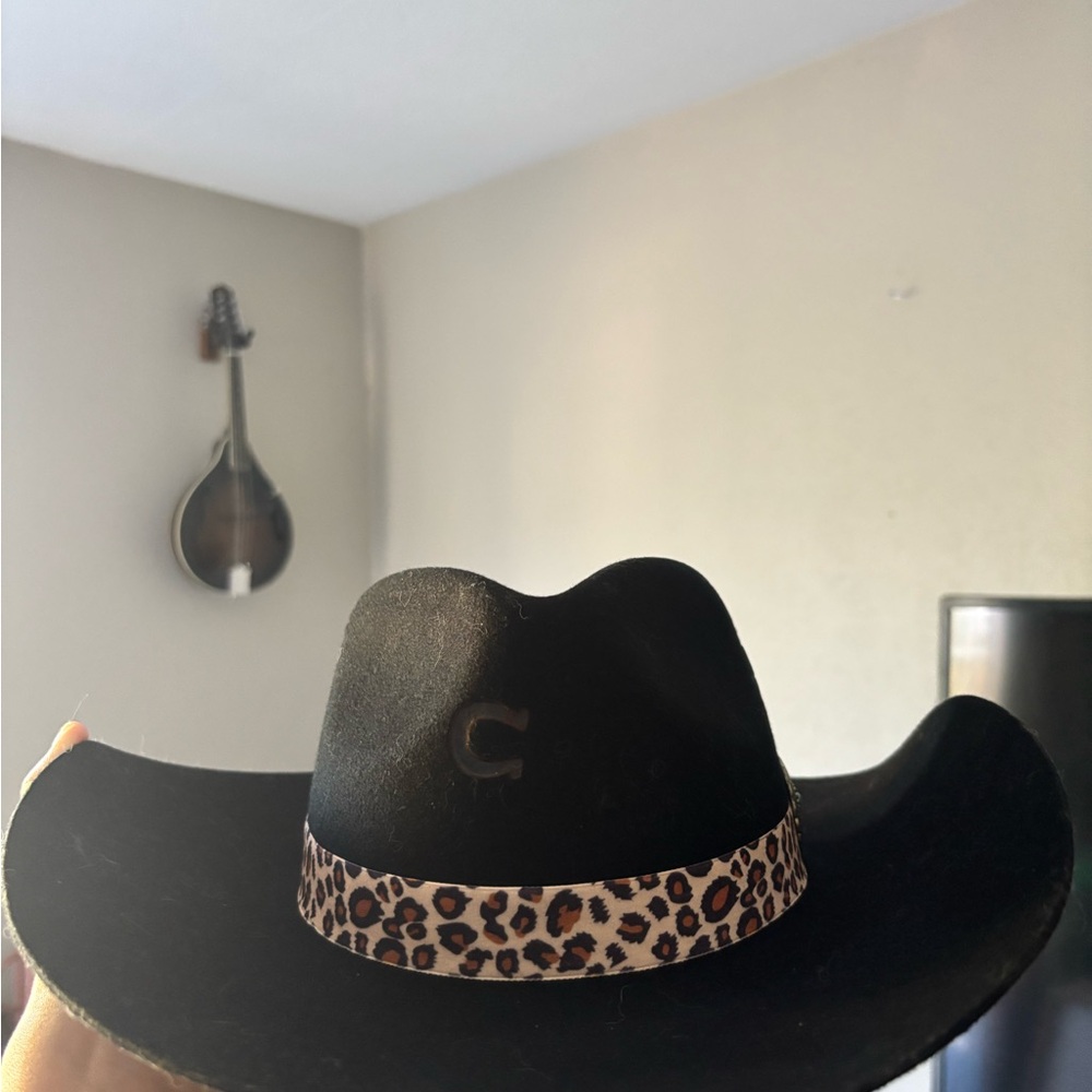 Black Cowboy Hat with Leopard Band